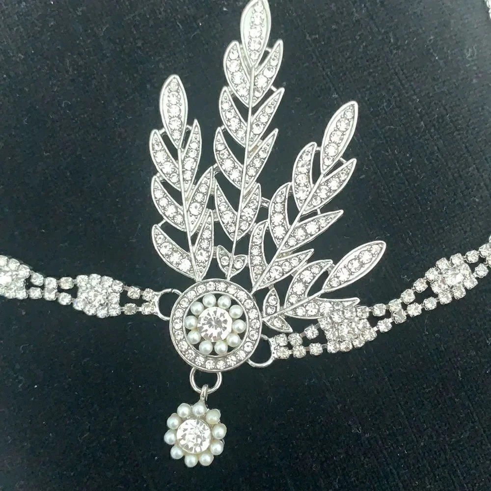 ✨ NWT Art Deco 1920’s Gatsby Flapper Crystal Rhinestone & Pearl, Silver …